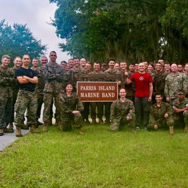 Cesar Clavijo with the Marines of Parris Island